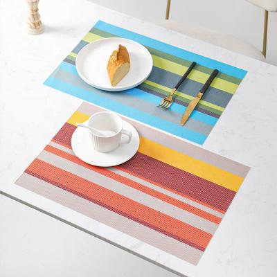 China Outdoor Viable Wholesale Cheap Modern Party Durable Heat Resistant Jacquard Stripe Teslin Place Mat Reversible Table Mat for sale