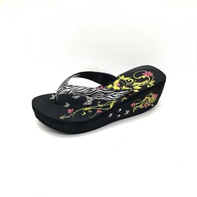 China Latest Fashion Trend Design High Heel Fashionable Women's Custom Ladies Slope-heeled Wedge Slippers Flip Flops Slippers Shoes for sale