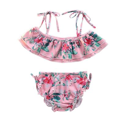 China New Breathable Fashion Beach Toddler Kids Can Be Customized Floral Swimwear Little Baby Ruffle Halter Kids Bikini Swimwear Set for sale