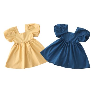 China 2022 Mommy and me QUICK DRY matching family party outfits kids daughter mom clothes and girl solid color french loose bubble sleeve dress for sale