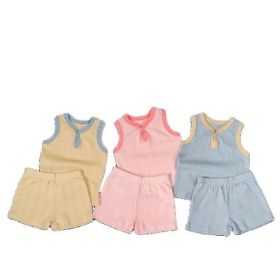 China Fashion Breathable Organic Cotton Clothes Summer Baby Cotton Kids Sleeveless Vest Tops Shorts Outfit Set for sale