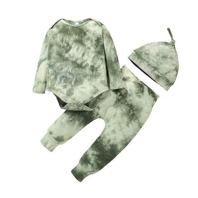 China Breathable Infant Winter Tie Dye Babies Long Flare Sleeve Romper Kids Pants Boys Cotton Baby Hat 3picture Clothing Sets for sale