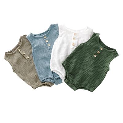 China 100% Cotton Baby Boy Summer Solid Color Sleeveless Muslin Romper Newborn Infant Infant Baby Girls Romper for sale