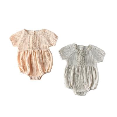 China INS Casual Summer Baby Clothes Newborn Plain Triangle Rompers Female Clothes Lace Up With Short Sleeves for sale