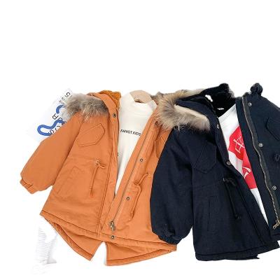 China Sale Kids Parkas Baby Boy Hooded Coat Cotton Warm Long Sleeve Fleece Warm Clothes Long Winter Jacket for sale