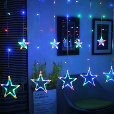 China Hot Sale Luxury Large Colorful Star Home 220v Christmas Holiday Eu Plug RGB Led Drapes Fairy Curtain Decoration String Lights for sale