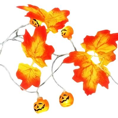 China Beautiful Plant Halloween Pumpkin Lantern Maple Leaves Decoration Usb Battery 3M 20Leds Ghost Festival Led String Light For Home for sale