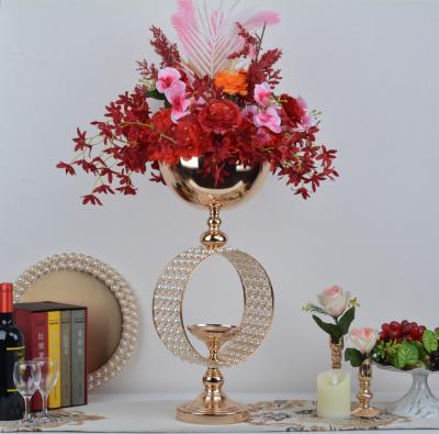 China Wedding Decoration Pearl Flower Stand Centerpiece Luxury Gold Wedding Centerpieces for sale