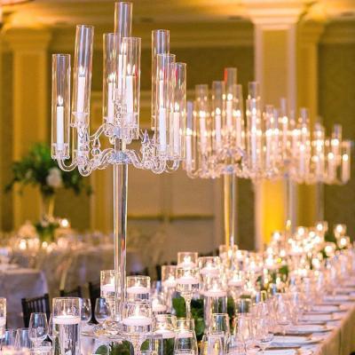 China Crystal candelabra wedding high quality elegant 8am crystal glass tube candelabra table decoration wedding for sale