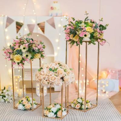 China Centerpieces for Wedding Tall Table Metal Gold Iron Frame Flower Stands Rectangle Table Decorations Wedding Centerpieces for sale