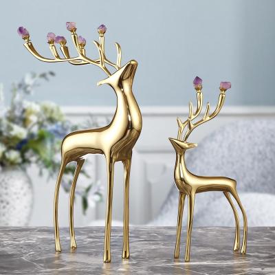 China Luxury Luxury Gold Crystal Deer Home Decor Show Pieces Nordic Modern Interior Decor Table Living Room Gold Accessories For Home for sale