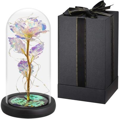 China Celebration Wholesale Price Galaxy Rose Box Enchanted Galaxy Rose Flower in Glass Dome with Led Light for sale