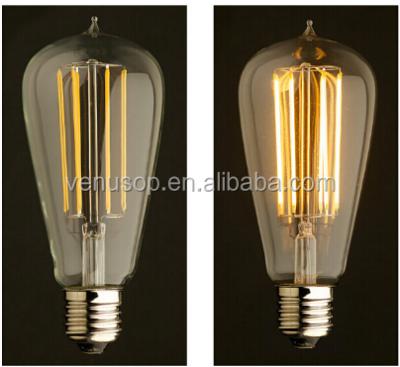 China VENUSOP Introduces 6 Watt Dimmable ST64 Lantern Filament LED E27 Clear Edison Style Led Filament Bulb for sale