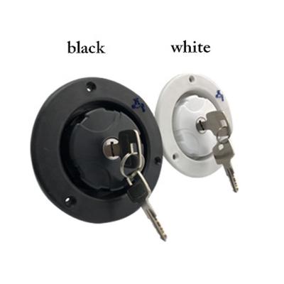 China Black White PP RV Trailer Gravity Water Inlet Round Fill Plate Hatch Tank Filler Left Entry For Caravan RV With Key for sale