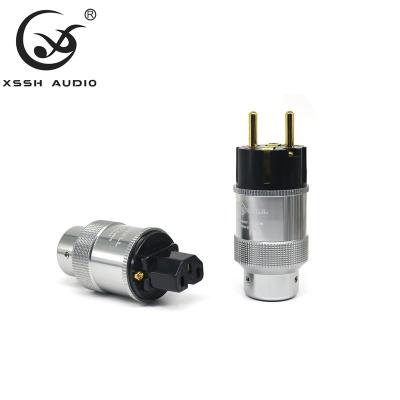 China YIVO XSSH OEM Aluminum Alloy Copper Plating Gold Residential/General Purpose High Fidelity Pure Audio Power Jack For Power Cable EU IEC Power Plug Connector for sale