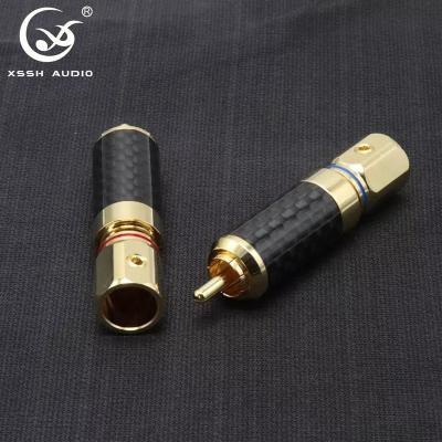 China audio & Shell Brass 24K XSSH YIVO RCA Plug High Fidelity Audio Visual Carbon Fiber Gold Plated 11mm RCA Jack rca connectors for sale