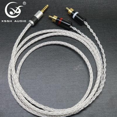 China Loudspeaker YIVO XSSH OEM HI-FI 8 Core Plated Mains Audio Aux Cable Amp Cable. 4.4mm RCA Jack Plug To 2 Earphone Wire Earphone Silver for sale