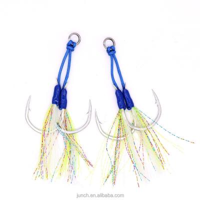 China Slow Building Aid Hooks Stainless Steel 1/0 Building Hook 2/0 3/0 4/0 5/0 7/0 Aid Fihisng Hooks With Luminous Feather for sale