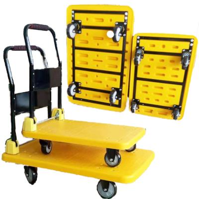 China Easy Folding 200-400kg Load Capacity Plastic Hand Platform Trolley With Steel Frame for sale