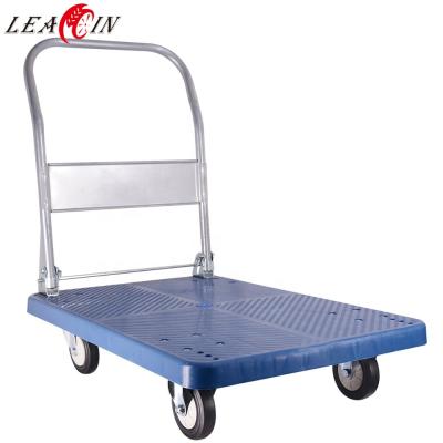 China Four Wheels Easy Folding Hand Trolley Platform Plastic Collapsible Shopping Trolley for sale