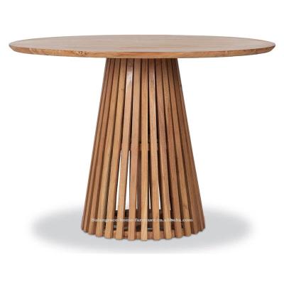 China Traditional Popular Modern Natural Color Style Event Dining Table Solid Wood Slatted Antique Style Custom Wood Top Round Dining Table for sale