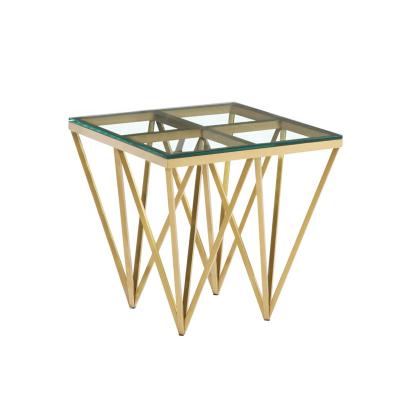 China Hotselling Modern Style Gold Style Stainless Steel Crystal Tempered Glass Mirror Metal Nordic Modern Side Table for sale