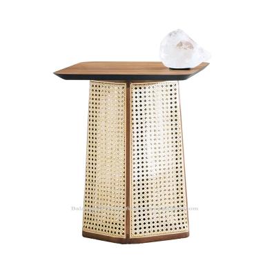 China Popular Traditional Style Base Rattan Living Room Furniture Hot Selling Modern Square Shape Solid Wood Side Table for sale