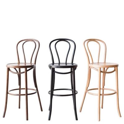 China Traditional European Classic Bentwood Thonet Wood Beech Restaurant Bar Stool Chair Back Barstools for Weddings Event for sale