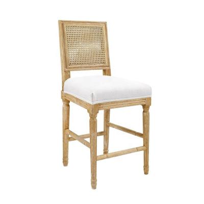 China Traditional French design wood frame upholstered luxury chairs lightweight linen fabric and finished with tufted back stools with a bar counter for sale