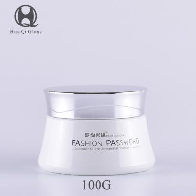 China Luxury White Empty Pearl Glass Bottles 100g Clear Glass Cosmetic Jar for sale