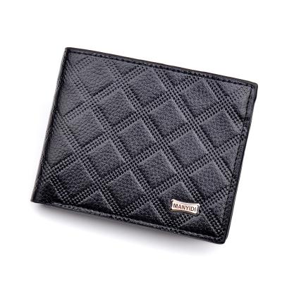 China 2021 new youth daily life three fold style men's horizontal fashion large capacity embossed soft leather wallet lattice change clip for sale