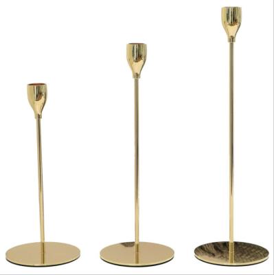 China Home Decor Weddings Wedding Centerpiece Candlesticks Gold Rod Metal Candle Holders Along For Stick Candle for sale