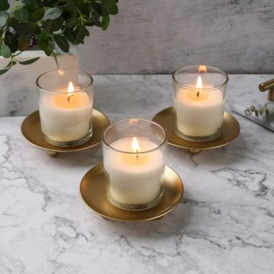 China Weddings Pillar Candle Holders Round Shape Metal Material Black Gold Candle Holder Plate for sale