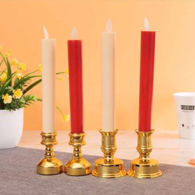 China Hot Selling Christmas Battery Operated Design Flameless LED Stick Candle Flameless Candle With Gold Holder for sale