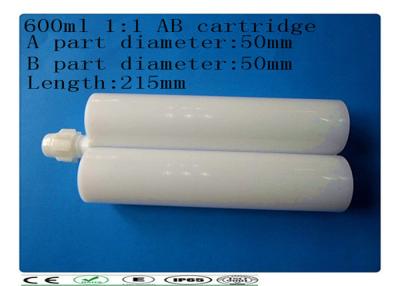 China Dispensing Double cartridge 600ml , Plastic AB Glue Cartridge for sale