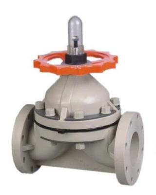 China UPVC / PVC Diaphragm Valve Flange Connection Wheel Handle PN1.0Mpa JIS/DIN/ANSI for sale