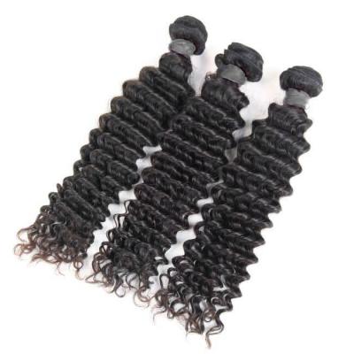 China Deep Wave 100% Virgin Virgin Human Hair 3 Bundles With 13*4 A Closure 12A Grade Sheer Brazilian Remy Hair 2 Inches Longer for sale