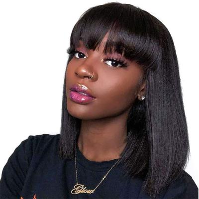 China Swiss Lace None Lace Front Wigs Glueless Machine Made WigsBrazilian Straight Virgin Hair Wigs With Full Bangs For Black Wome for sale