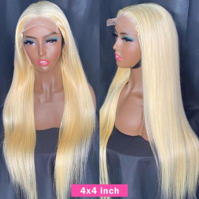 China Swiss Lace 613 Blonde Transparent Unprocessed Virgin Hair 4*4Lace Brazilian Straight Wig 4*4Lace Wigs 100 Pre Plucked for sale