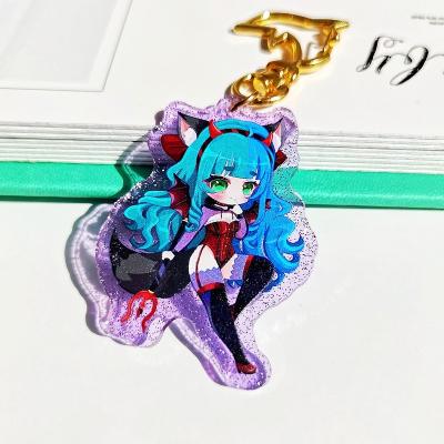 China Plastic Anime Custom Printed Key Chain Kpop Acrylic Transparent Charms With Holographic Glitter for sale