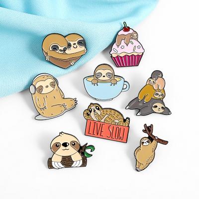 China Brooch Creative Cute Personality Alloy Metal Cartoon Sloth Sloth Naughty Enamel Pin Badge for sale