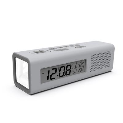 China New design radio 2021 digital display temperature flashlight fm radio alarm clock for child study gift for sale