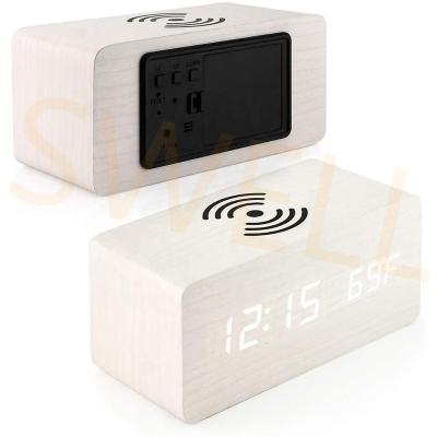 China Best Bedside Style Wooden Alarm Clock Antique Standard Qi Wireless Charger Phone, Qi Wireless Charger Alarm Clock for sale