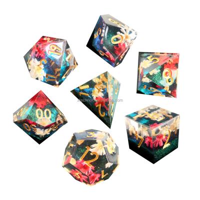 China Flower Edge Resin DND Die Sets Spring Flower Design Role Playing Board Game for Dungeons and Dragons Games for sale