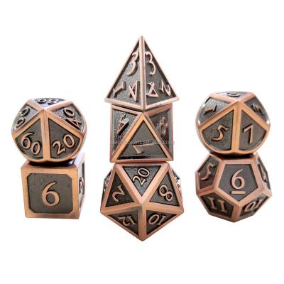 China Fashionable Metal Dies DND Antique Bronze Role Playing Game Polyhedral Dies 7 Pieces Set D4 D6 D8 D10 D12 D20 D100 With Cutting Edge for sale