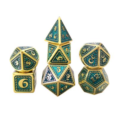 China Green Golden Ratio Design Dragon Style Metal Polygon Polyhedral Trendy Glitter Matrix DND Sets for Table Game d&d dungeons and dragons for sale