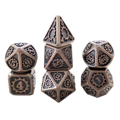 China 2020 Newest Gear Set Fashionable Antique Dirty Mechanical Dies Metal 7-Dice Bronze Polyhedral For D&D Pathfinder DND Role Playing Games for sale