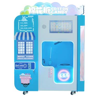 China Wholesale Hotel Subway Station Shopping Mall Blue Robot Arm Sugar Making CE Commercial Marshmallow Vending Machine Fully Automatic Cotton Candy Floss Machine for sale