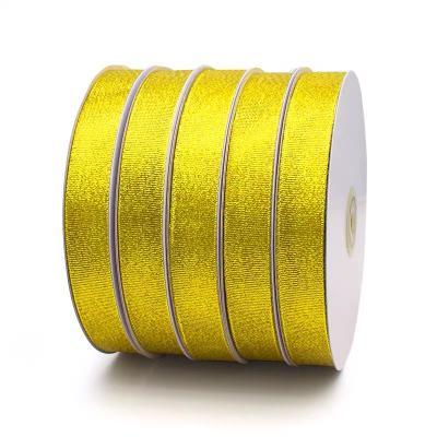 China Viable wholesale high quality gift wrapping 100% polyester gold and silver metallic ribbon for decoration for sale