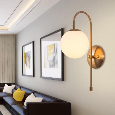 China Nordic Design Iron Wall Light Bedroom Lighting Fixture Glass Products Lampshade Iron Body European Gold Color for sale